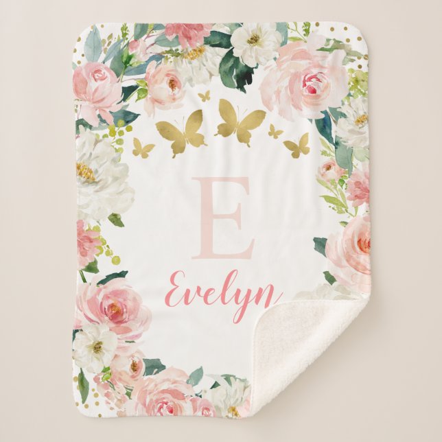 Couverture Sherpa La Fille des papillons floraux d'or rose (Devant)