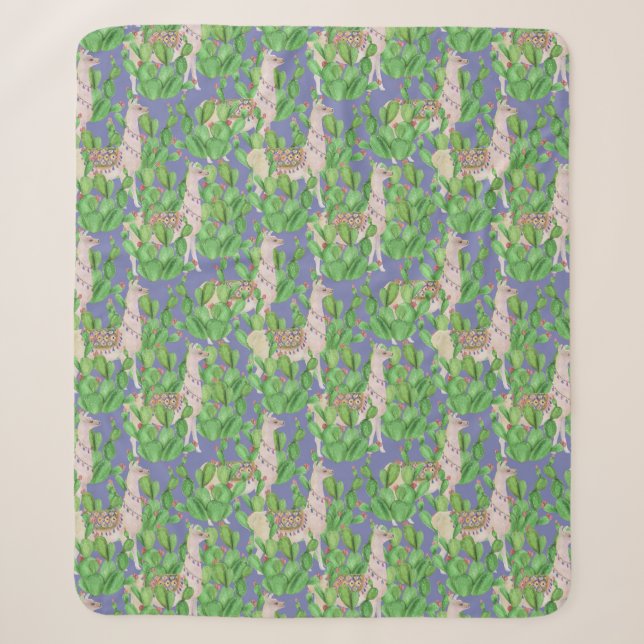 Couverture Sherpa Lama d'aquarelle et motif de Catus (Devant)
