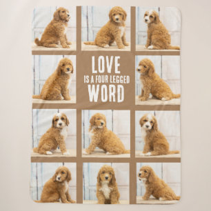 Couverture Sherpa L'AMOUR EST Photo Collage Chiot sur Brown