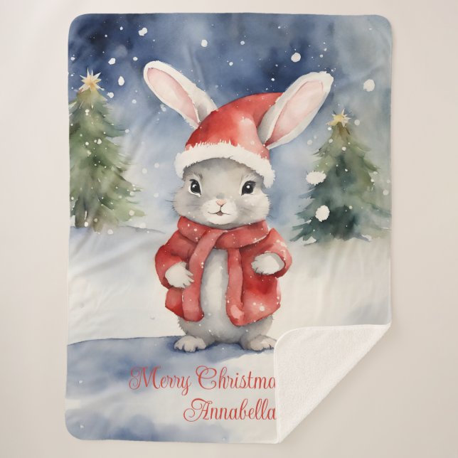 Couverture Sherpa Lapin Lapin Noël personnalisé (Devant)