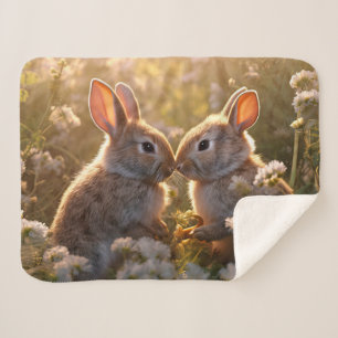 Couverture Sherpa Lapins Adorables dans le Pré de Printemps Design