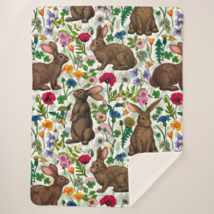 Couverture Sherpa Lapins et fleur sauvage