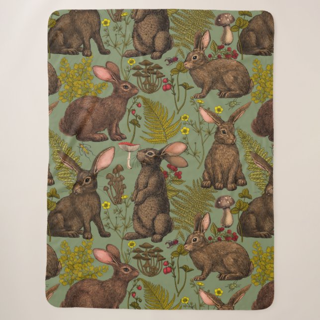 Couverture Sherpa Lapins et flore boisée Sherpa Blanket (Devant)