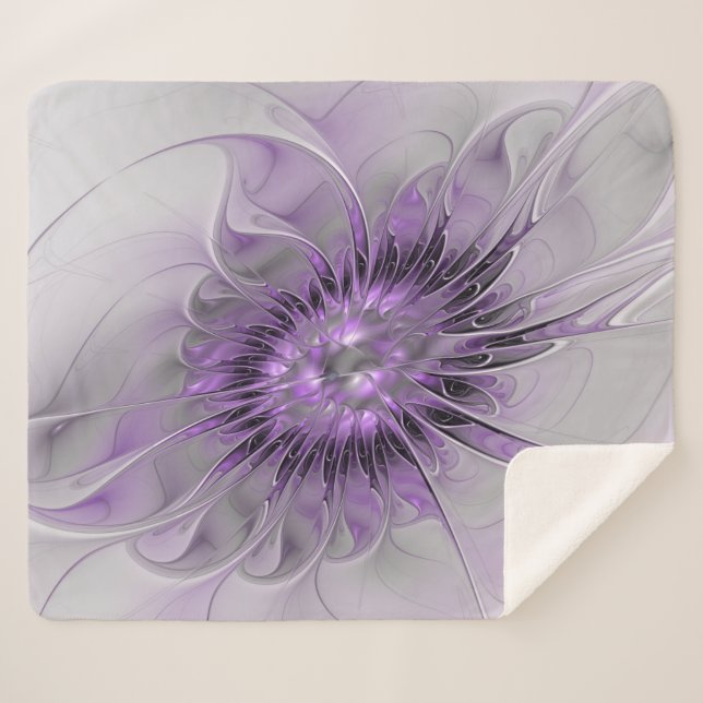 Couverture Sherpa Lavande Fleur Dream Moderne Abstrait Fractal Art (Devant (Horizontal))