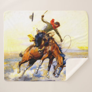 Couverture Sherpa "Le Bucker" Western Art de Charles M Russell
