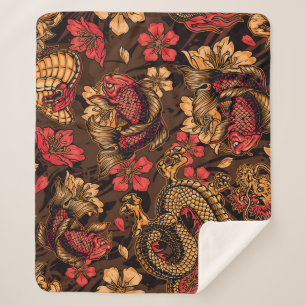 Couverture Sherpa Le dragon japonais koi motif.