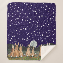 Couverture Sherpa Le lapin dans la lune Marine Bleu Night Sky Bunny