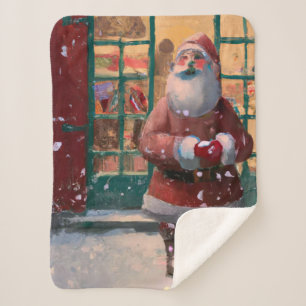 Couverture Sherpa Le Père Noël devant la boutique de jouets AI Art