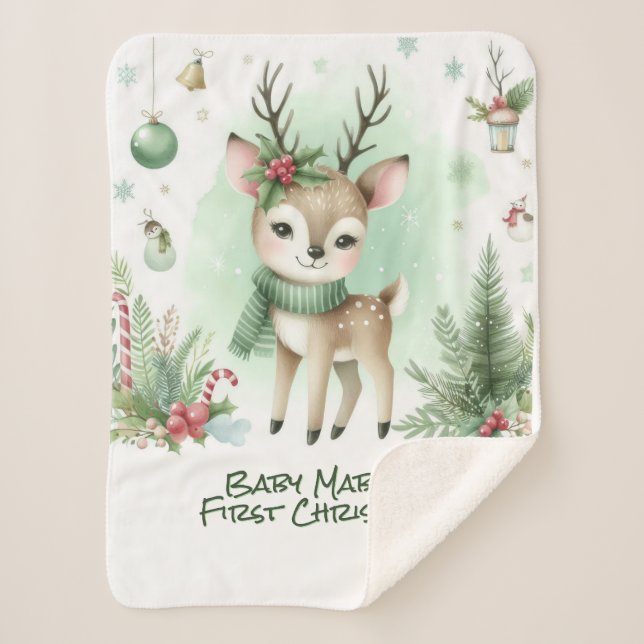 Couverture Sherpa Le premier renne de Noël vert bébé (Devant)