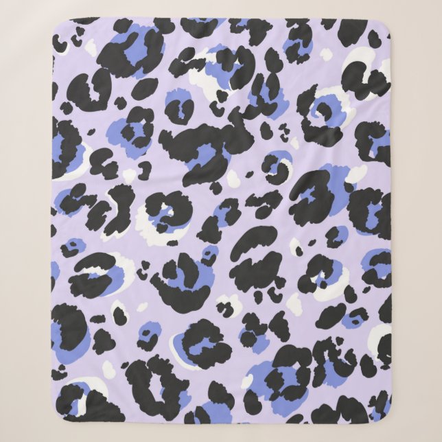 Couverture Sherpa Leopard pattern seamless. Purple leo skin texture. (Devant)