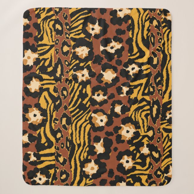 Couverture Sherpa Léopard, peaux de tigre, motif sauvage. (Devant)