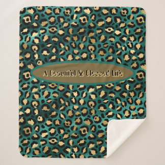 Couverture Sherpa Leopard Tropical Gold Green Sherpa