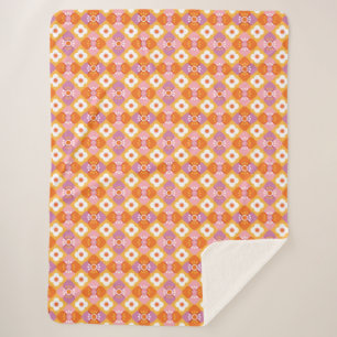 Couverture Sherpa les années 70 fleurs orange
