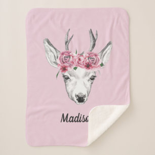 Couverture Sherpa Les cerfs communs de fleurs d'aquarelle   ajoutent