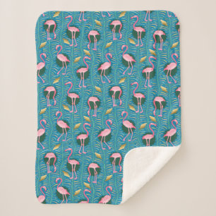 Couverture Sherpa Les fougères des oiseaux 20s Deco de Flamant rose