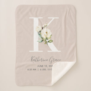 Couverture Sherpa LETTRE Florale rose pâle K Script de bébé Statisti