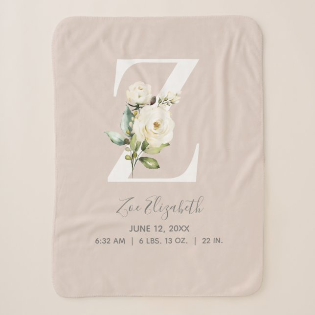 Couverture Sherpa LETTRE Florale rose pâle K Script de bébé Statisti (Devant)