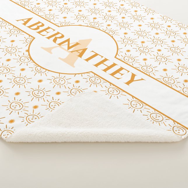 Couverture Sherpa Lettre initiale Monogramme et nom main tiré Sun (3/4)