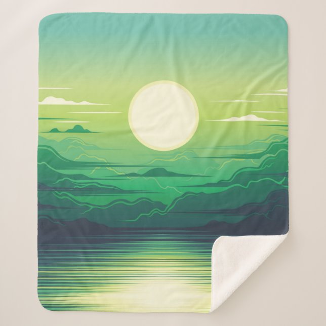 Couverture Sherpa Lever de soleil dans la mer habillage d'illustrati (Devant)