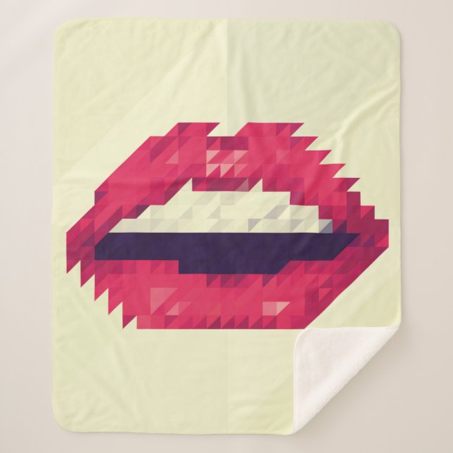 Couverture Sherpa Lèvres rouges faites de petits triangles, pixelisa (Devant)