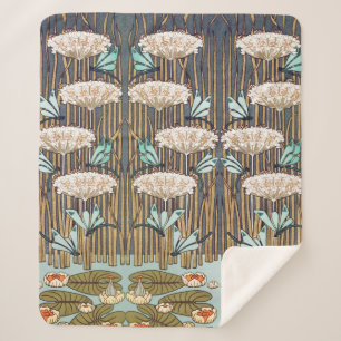 Couverture Sherpa Libellules Nymphéas Art Nouveau du marais