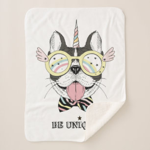 Couverture Sherpa Licorne de bouledogue français