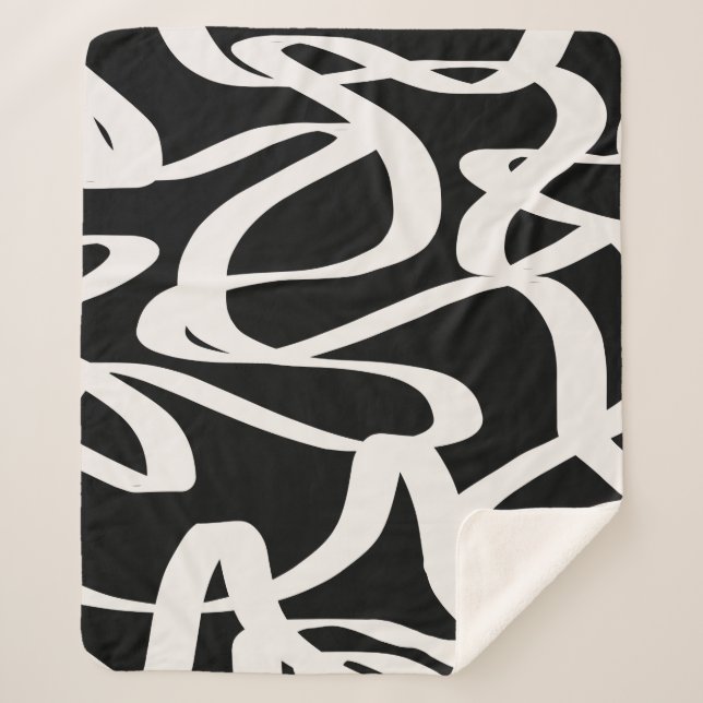 Couverture Sherpa Lignes Abstraites Tourbillon De Crème Noir Et Beig (Devant)