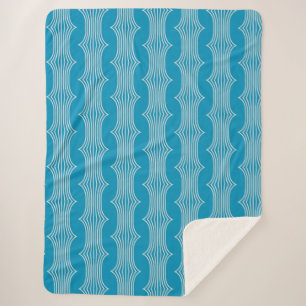 Couverture Sherpa Lignes blanches Abstraites rétro sur Motif bleu