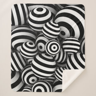 Couverture Sherpa Lignes noires de boules blanches 3D