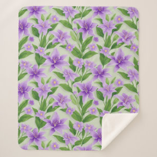 Couverture Sherpa Lilias Violettes Vibrants Avec Feuilles Vertes