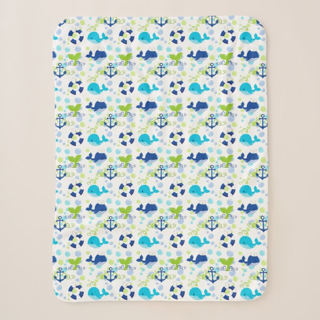 Couverture Sherpa Lime Green Blue Nautical Kids Motif (Devant)