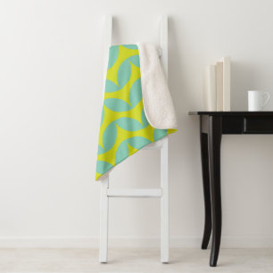 Couverture Sherpa Lime Green et Aqua Blue Retro Leaf Motif
