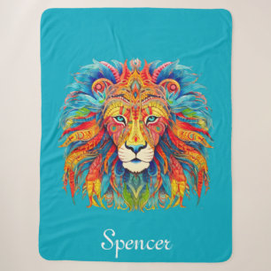 Couverture Sherpa Lion tribal majestueux avec nom personnalisé