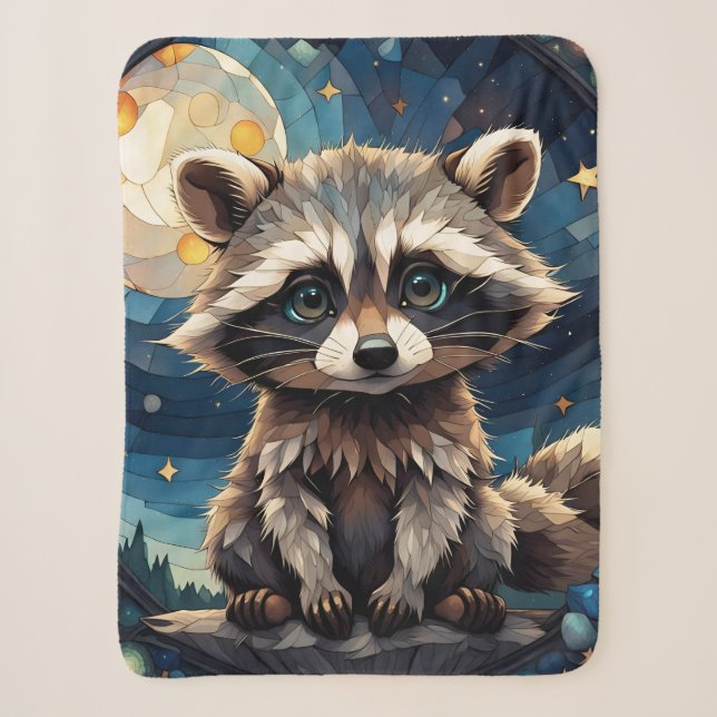 Couverture Sherpa Little Raccoon Night Ciel Vitrail (Devant)