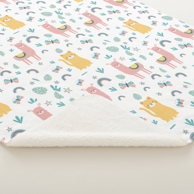 Couverture Sherpa Llamas Chats Alapaca Rose Girls Animaux Boho (3/4)
