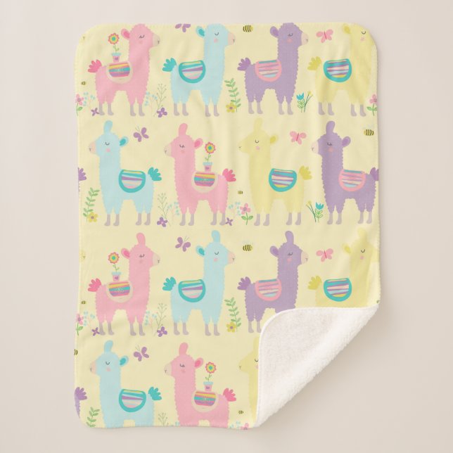 Couverture Sherpa Llamas rose, jaune pourpre mignonne adorable Sherp (Devant)