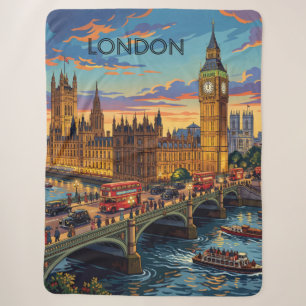 Couverture Sherpa Londres Angleterre Voyage Art Vintage