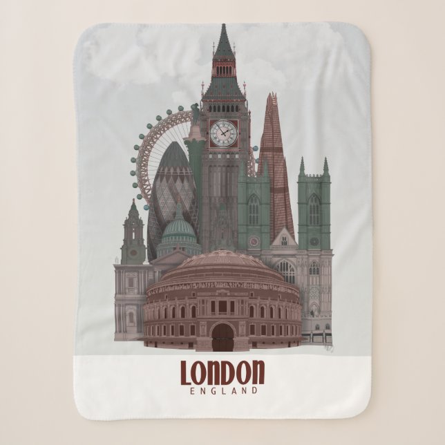 Couverture Sherpa Londres en nuages rouge et vert (Devant)