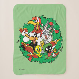 Couverture Sherpa LOONEY TUNES™ Group Christmas Wreath