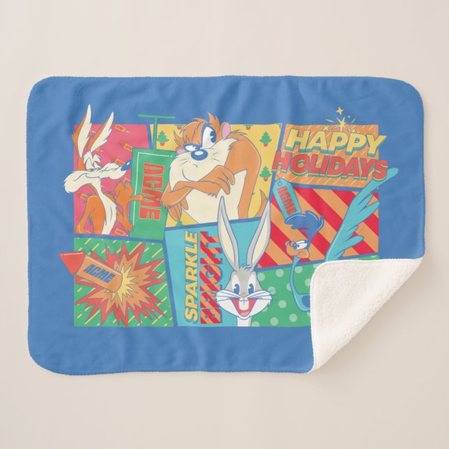 Couverture Sherpa LOONEY TUNES™ | Joyeux Motif de vacances (Devant (Horizontal))