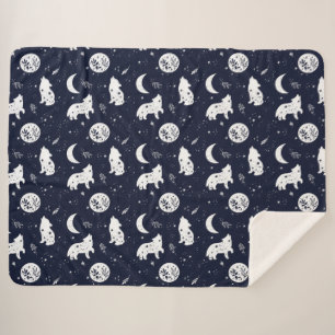 Couverture Sherpa Loups hurlant sur la lune
