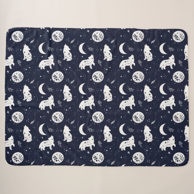 Couverture Sherpa Loups hurlant sur la lune (Devant (Horizontal))