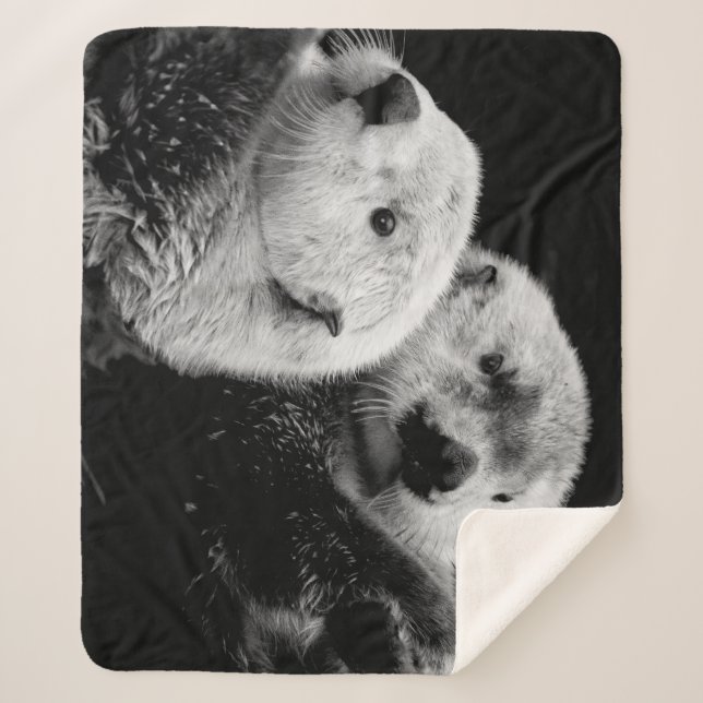 Couverture Sherpa Loutres de mer : Paire blanche noire. (Devant)