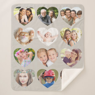 Couverture Sherpa Love 12 Photo Heart Collage Taupe