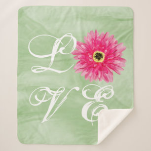 Couverture Sherpa LoVE Typographie rose Gerbera Daisy Flower sur ver