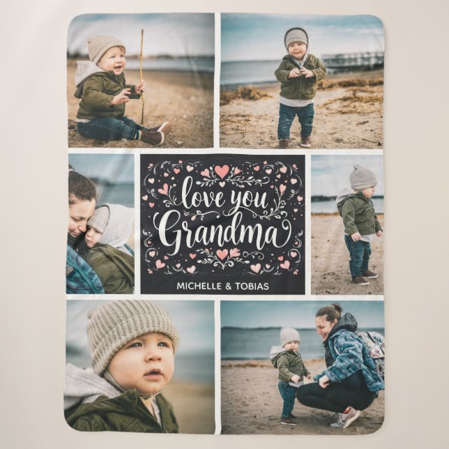 Couverture Sherpa Love You Grand-mère Custom 6 Photo Collage (Devant)