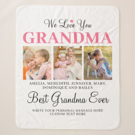 Couverture Sherpa Love You GRANDMA Petits-enfants Photo Collage Blan