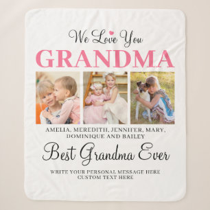 Couverture Sherpa Love You GRANDMA Petits-enfants Photo Collage Blan