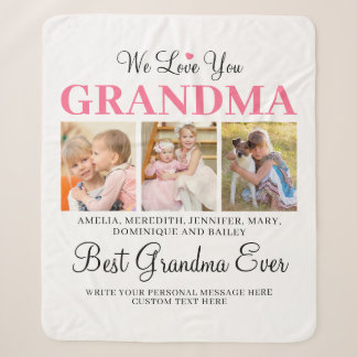 Couverture Sherpa Love You GRANDMA Petits-enfants Photo Collage Blan