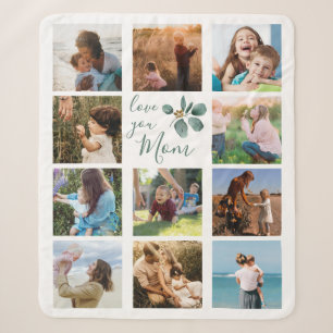 Couverture Sherpa Love You Mom Family Photo Collage Eucalyptus